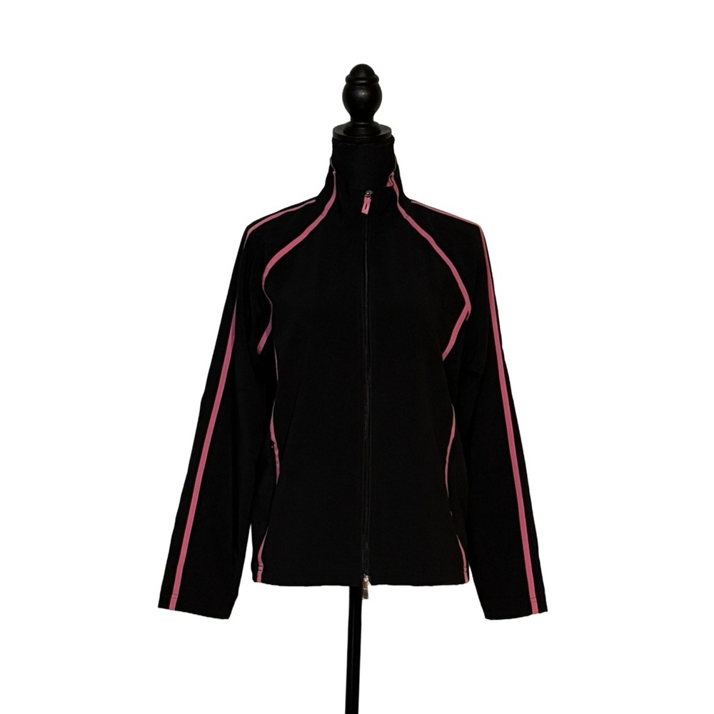 💗 Vintage Oleg Cassini Sport Jacket • Black & Pink Y2K Zip-Up Track Top